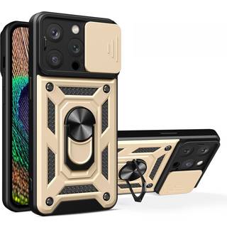 iPhone 15 Pro Håndværker Bagside Cover m. Magnetisk Kickstand & Cam Slider - Guld