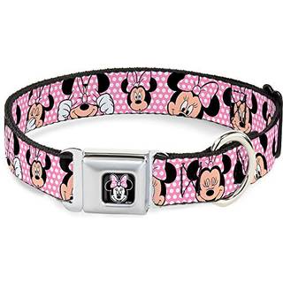 Buckle -down sikkerhedssele Buckle Dog Collar - Minnie Mouse Expressions Polka Dot Pink/White - 1 """" Bred - Passer til 15-26 """" Hals - Stor