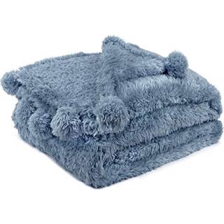 Pavilia bl? sherpa kast t?ppe til sofa varmt plys pom pom t?ppe kast tvilling st?vet bl? fuzzy sofa t?ppe kast til seng letv?gt bl?d hyggelig flu