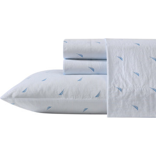 Nautica - Fuld ark bomuld Percale Sengding Set Casual Home Decor (Boat Stripe Pale Blue Full)