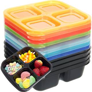 Youngever 8 Pack 4-Compartment Reusable Snack Box Food Containere Bento Lunch Box Måltid Prep Containere Dividerede fødevarebestillingscontainere