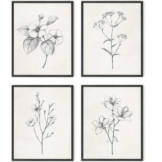 Haus og nuancer indrammet vintage botaniske tryk - s?t med 4 indrammede bondeg?rd sovev?relse v?gindretning rustik kunst til badev?relse bondeg?r