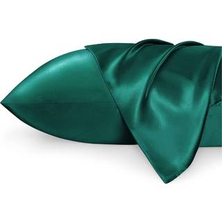 Sengesur Satin Pillowcase til h?r og huddronning - m?rkegr?n silkeagtig pudebetr?k 20x30 tommer - satin pudebetr?k s?t med 2 med konvolutlukning