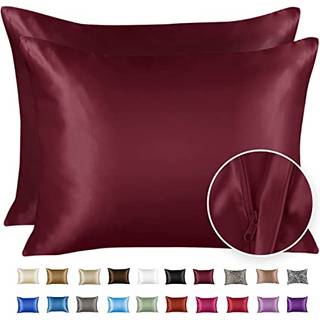 Shopbedding Luxury Satin Pillowcase til hår - Queen Satin Pillowcase med lynlås Bourgogne (Pillowcase Sæt på 2) - Blissford