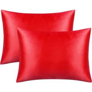 Flxxie 2 Pack Zipped Satin Standard Pillowcases for Hair and Skin Silky og Super Soft (20 """" X26 """") Zippered Satin Pillow Cases Red 20x26 inches