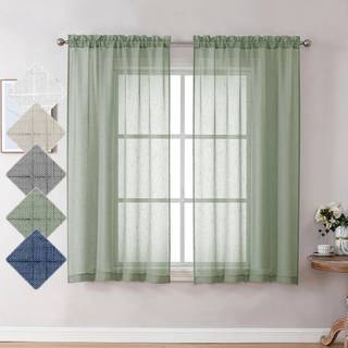 Aiyufeng Kirei Sage Green Linen Sheer Curtains 63 tommer L?ngde - Premium h?r linnedmateriale Soft semi ren halv privatliv Beskyttet til stue sov