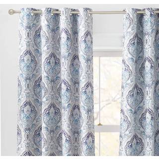 Kgorge Curtains 84 tommer l?ngde - bl? m?rkl?gningsgardiner til sovev?relse Grommet Top Damask Geometri Vinduesdekoration til k?kken Stue Blue Gr