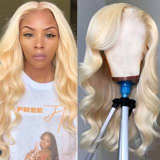 Blonde blonder lukning Parykker Human Hair 613 Body Wave HD Transparen