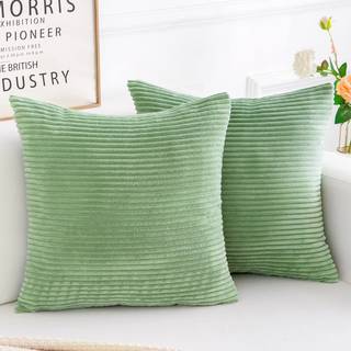 Yonous Throw Pillow d?kker premium corduroy bl?d firkantet pude sager s?t dekorative puder til sovev?relsesbilss?t p? 2 18x18 tommer salvie gr?n