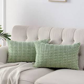 Fancy Homi Pack of 2 Sage Green Lumbal dekorativ kastpude dækker 12x20 tommer til stue sofa soveværelse blød corduroy rektangel fast pude sag 30x