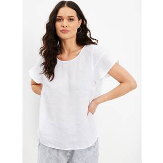 IN FRONT Lino Bluse, Farve: White, Størrelse: S, Dame