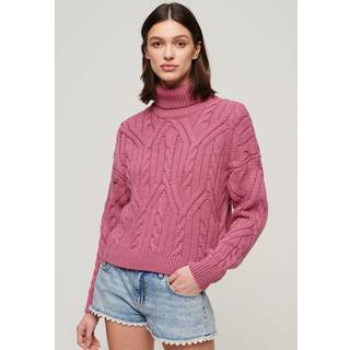 Superdry Superdry Papaya Pink Twist Twist Cable Knit Polo Jumper