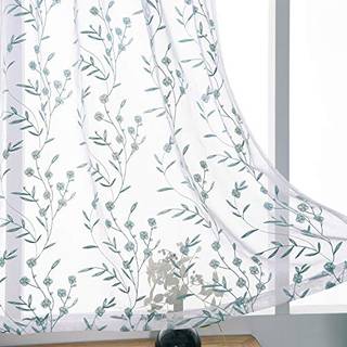 Bl? rene gardiner Embroidery 63 tommer l?ngde stanglomme voile gardiner til stue sovev?relse vindue behandlinger semi blomster m?nster gardin pan