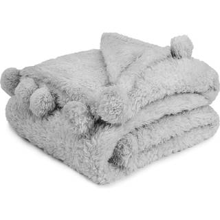 Pavilia lysegr? sherpa kast t?ppe til sofa varmt plys fuzzy t?ppe kaste gr? sofa kast let bl?dt hyggeligt fluffy t?ppe med pom poms lys gr? 50x60