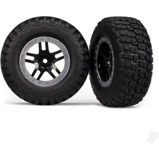 Traxxas - TRX5885 - Tire & wheel assy, glued (SCT Split-Spoke, black, satin chrome beadlock wheels, BFGoodrich® Mud-Terrain™ T/A® KM2 tires, inserts)