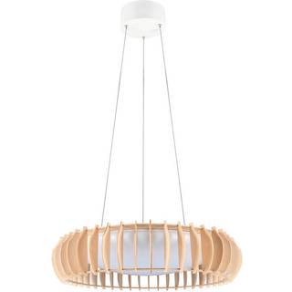 Reality Leuchten Hængelampe Monte, dæmpbar, Lyst træ, Stue/spisestue, Træ, Skandinavisk