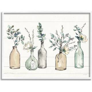 Stupell Industries Flasker og planter Farm Wood Textured Design af Anne Tavoletti Wall Art 16 x 20 Multi-Color White Framed