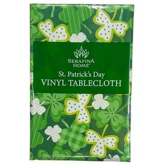 St. Patrick's Day Irish Vinyl Flannel støttede dug til spisestue Køkkenbordindretning: St. Pat's Lucky Shamrock Clovers Green White Yellow Gold (