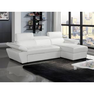 Hjørnesofa med soveplads højrevendt i hvidt læder JONOVA