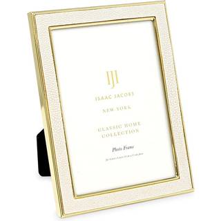 Isaac Jacobs 4x6 Hvidt læder med guldmetal (lodret og vandret) billedramme Shagreen Border m/sort stof Easelmonterbar lavet til bordplads fotogal