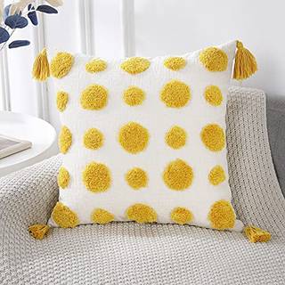 Panod Super Soft Farmhouse Dekorativt plys kast Pude d?kker 18 x 18 Gul solid pom pom tuftet med kvaster moderne accent boho firkant pude d?kker