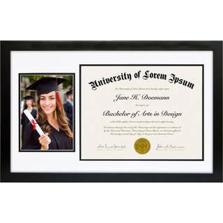 AmericanFlat 11x18 Graduation Frame In Black With 2 Opening Mat Displays - 5x7 Bildram och 8.5x11 Diplomram - Konstruerat trä och spridningsresis