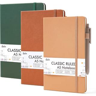 Feela Hardcover Notebook til Work Classic styrede foret Journal Set School Business Supplies med 3 Black Pens 120 GSM 5.1 x8.3 3 Pack A5 Vintage