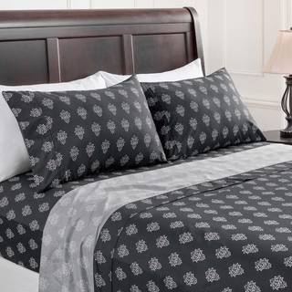 Chanasya Premium Lille Damask Trykt victoriansk m?nstret king -leag S?t 4 -delt - 1 Flat 1 Fitted Sheet 2 Pillowcases - Ultra Soft Luksuri?st mik