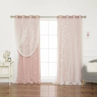 Bedste hjem mode tulle overlay Star Cutout Blackout Curtain (52 """" W X 84 """" L Dusty Pink)