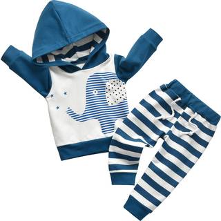 Småbarn Spädbarn Baby Boy Clothes Elephant Long Sleeve Hoodie Topps Sweatsuit Pants Outfit Set (12-18 månader)