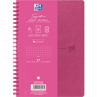 Oxford Signature A5 notesbog med fleksibelt omslag kvadreret rosa