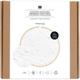 Stickpackung weiße Blume vorgezeichnet Ø15cm