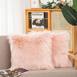 HYSEAS S?t med 2 dekorativ faux pels kast Pude d?kker lyserosa fluffy bl?d fuzzy firkantet pude cover pudehag til sofa sofa stol seng cafe 20 x 2