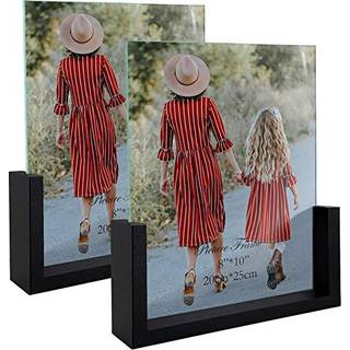 MEBRUDY 8X10 Billedramme 2 Pakker sorte fotorammer med h?rdet glasd?ksel og tr?base til bordplade eller desktop display