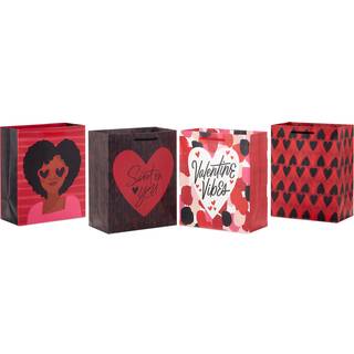 Hallmark Mahogany Valentine's Day 9 """" Medium Gift Bag Bundle (4 Tasker: Valentine Vibes Hearts Sweet on You) For Friends Sisters Galentines Husb