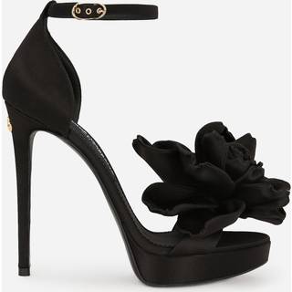 Dolce&Gabbana Keira floral-appliquÃ© satin sandals - black - EU 35