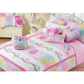 Hyggelige linje hjem mode s?de ugle lyser?d bl? gr?n broderi 100% bomuld reversibel pige senget?j quilt -s?t coverlet senget?pper (lyser?d ugle t