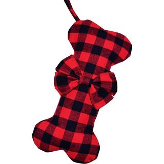 Senneny Pet Dog Christmas Stockings Classic Buffalo Red Black Plaid Stor knogleform H?ngende julestr?mpe til hunde K?ledyr