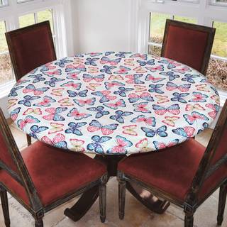 Dæksler til hjemmet Deluxe Elastic Eded Flannel Støttet vinyl monteret borddækning - Sommerfuglmønster - Lille runde aflange ovale - Passer til b