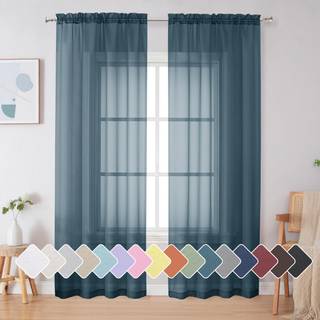 SimpleBrand Dusty Blue Sheer Curtains 84 inches Long Light Filtring Rod Pocket Fast Farve Vindue Sheer Curtain Panels Elegante gardiner & gardine
