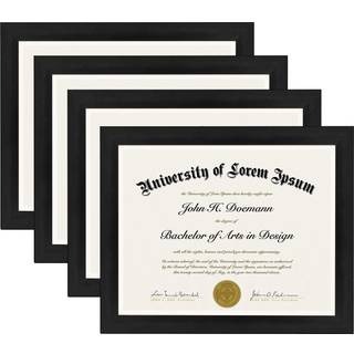 AmericanFlat 85X11 Picture Frame in Black - Sæt med 4 - Brug som eksamensramme eller certifikatramme med knust resistent glas - hængende hardware