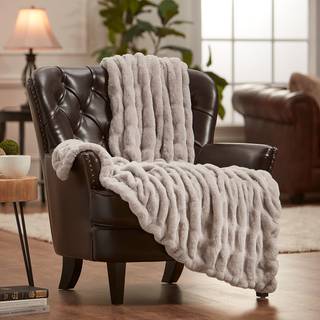 Chanasya Premium Ruched Faux pels kast t?ppe - luksuri?s bl?d reversibel mink -t?ppe - 50 """" x 65 - Taupe