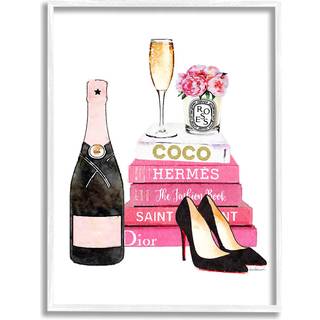 Stupell industrier glam pink modebog champagne h?le og blomster hvid indrammet v?gkunst 24 x 30 design af kunstner Amanda Greenwood