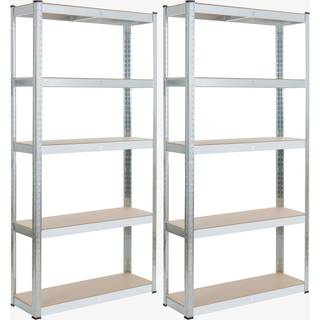 Arebos® 2x Kraftig reol 180 x 90 x 30 cm, værkstedsreoler - bæreevne 875 kg - sølv