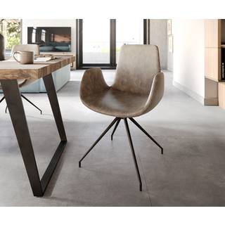 Esszimmerstuhl Ilia-Flex mit Armlehnen Mikrofaser Taupe Vintage Kreuzgestell konisch Schwarz - Taupe, Schwarz