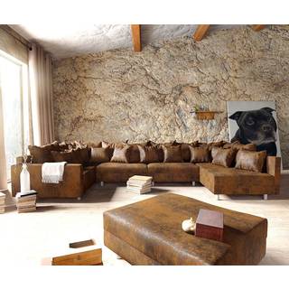 Wohnlandschaft Clovis XL modular Braun Antik Optik Hocker Armlehne