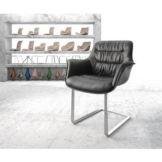 Freischwinger Kaira-Flex Echt-Leder Schwarz Freischwinger flach Edelstahl - Schwarz, Silber