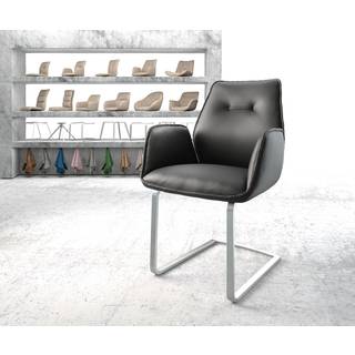Freischwinger Zoa-Flex Echt-Leder Schwarz Freischwinger flach Edelstahl Taschenfederkern - Schwarz, Silber