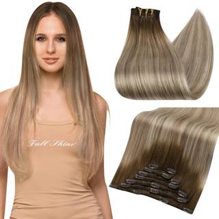 Fuld glansklip i menneskelige h?rforl?ngelser Remy Straight Balayage Color 3 Fading til 8 og 22 Blonde Ombre -klip i h?rforl?ngelser Dark Roots 7