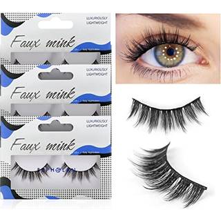Vipper Natural Look False Eyelashes-Bepholan Fake Eyellashes 3D Super Fluffy False Lashes Black Band Wispy Lashes 3-Pack Faux Mink Lashes XMZ21-3